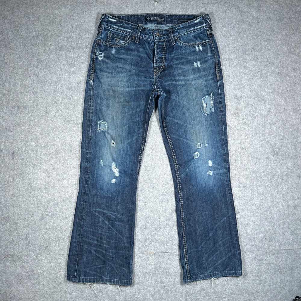 Guess denim jeans mens 33(32x29) Blue Falcon Regular Boot Distressed Y2K Vintage